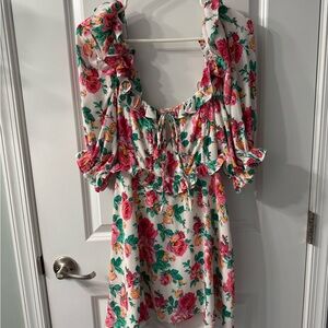 For Love And Lemons Rose Puff Sleeve Mini Dress